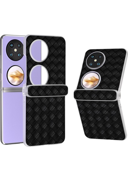 Huawei Pocket 2 Kılıf Dokuma Doku Menteşe Koruma Pu+Pc Telefon Kılıfı-Siyah (Yurt Dışından)