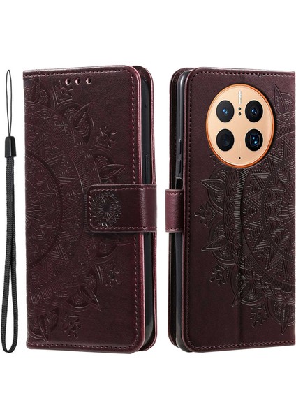 Huawei Mate 50 Pro 4g Için Anti-Düşme Cep Telefonu Kılıfı, Mandala Çiçek Desenli Baskılı Pu Deri Flip Cüzdan Kılıf Standı-Kahverengi (Yurt Dışından)