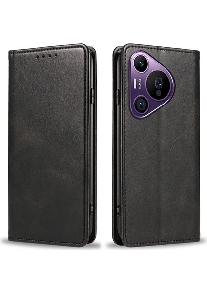 Huawei Pura 70 Pro/pura 70 Pro+Kılıf Deri Dana Dokulu Telefon Kılıfı Manyetik Emilim-Siyah (Yurt Dışından)