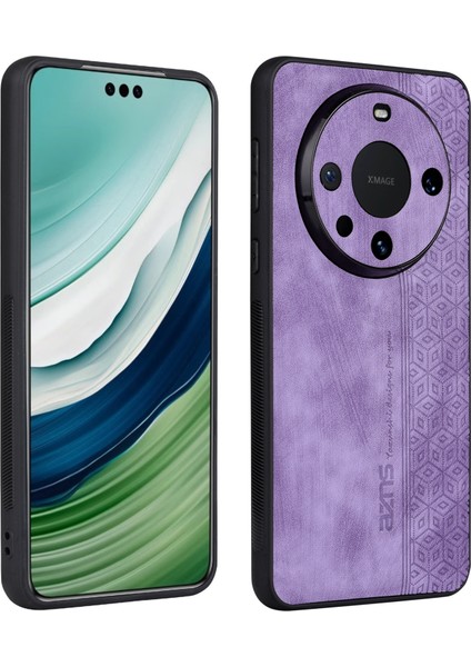 Azns Huawei Mate 60 Kılıf Çizilmez Telefon Kabuğu Baskılı Pu Deri + Tpu Telefon Arka Kapağı-Mor (Yurt Dışından)