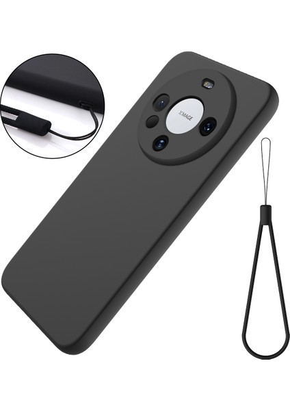 Huawei Mate 60 Kılıf Için Telefon Kılıfı Darbeye Dayanıklı Sıvı Silikon Cep Telefonu Kabuğu Kayışlı-Siyah (Yurt Dışından)