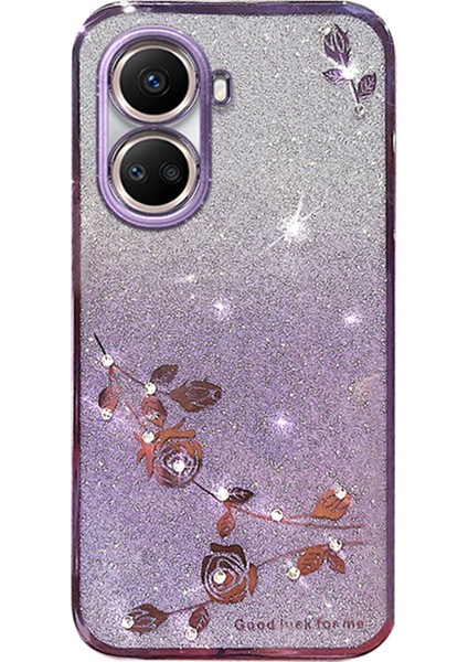 Huawei Nova 10 Se 4g Için Kadem Degrade Parıltılı Cep Telefonu Kılıfı Çiçek Yapay Elmas Dekor Yumuşak Tpu Kapak-Mor (Yurt Dışından)