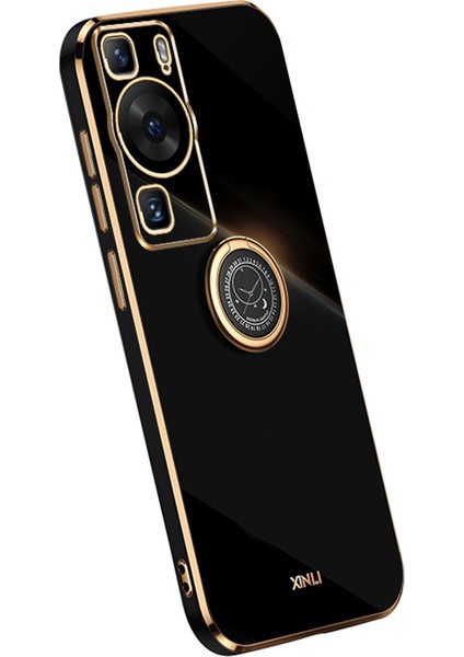 Xınlı Huawei P60 Galvanik Telefon Kılıfı Halka Ayaklı Yumuşak Tpu Telefon Kılıfı-Siyah (Yurt Dışından)