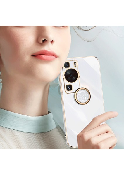 Xınlı Huawei P60 Galvanik Telefon Kılıfı Halka Ayaklı Yumuşak Tpu Telefon Kılıfı-Siyah (Yurt Dışından) modelleri