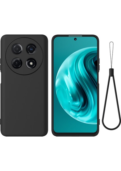 Huawei Nova 13I 4g Sıvı Silikon Kılıf Telefon Arka Kapağı El Kayışı Ile-Siyah (Yurt Dışından)