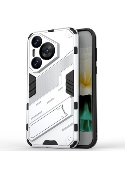 Huawei Pura 70 Kickstand Kılıf Pc+Tpu Çift Katmanlı Koruma Telefon Kılıfı-Beyaz (Yurt Dışından)