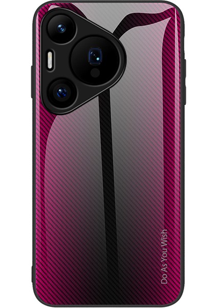 Huawei Pura 70 Kılıf Karbon Fiber Doku Temperli Cam Koruyucu Kabuk-Gül (Yurt Dışından)