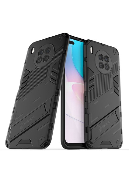 Zırh Darbeye Dayanıklı Sert Pc + Tpu Tampon Hibrit Koruyucu Kılıf Kickstand ile Huawei Nova 8i (Küresel Sürüm)/honor 50 Lite-Siyah (Yurt Dışından)