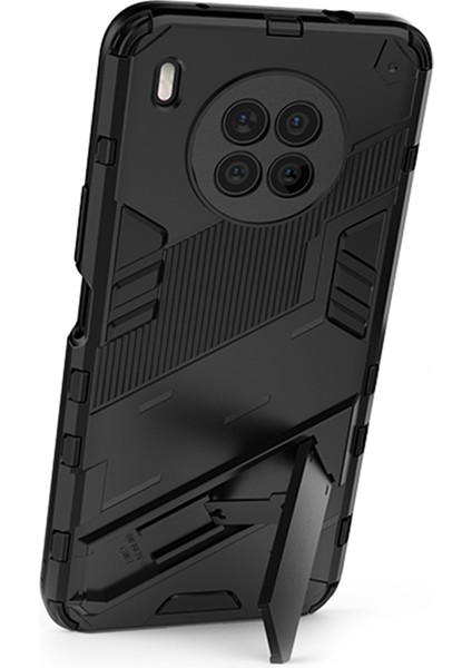 Zırh Darbeye Dayanıklı Sert Pc + Tpu Tampon Hibrit Koruyucu Kılıf Kickstand ile Huawei Nova 8i (Küresel Sürüm)/honor 50 Lite-Siyah (Yurt Dışından) modelleri