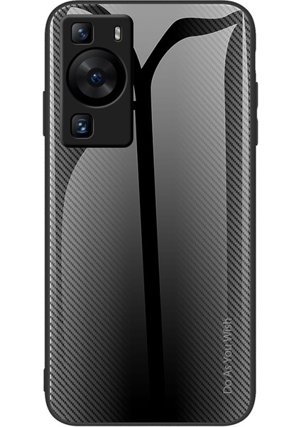 Huawei P60 Karbon Fiber Doku Kılıf Çizilmez Yumuşak Tpu+Temperli Cam Kapak-Siyah (Yurt Dışından)