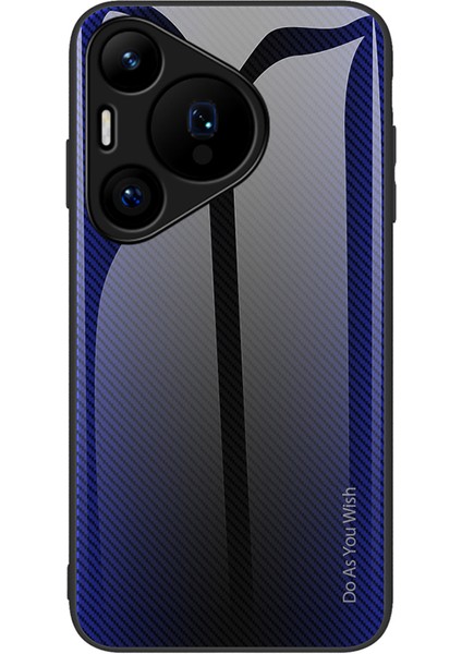 Huawei Pura 70 Kılıf Karbon Fiber Doku Temperli Cam Koruyucu Kabuk-Koyu Mavi (Yurt Dışından)