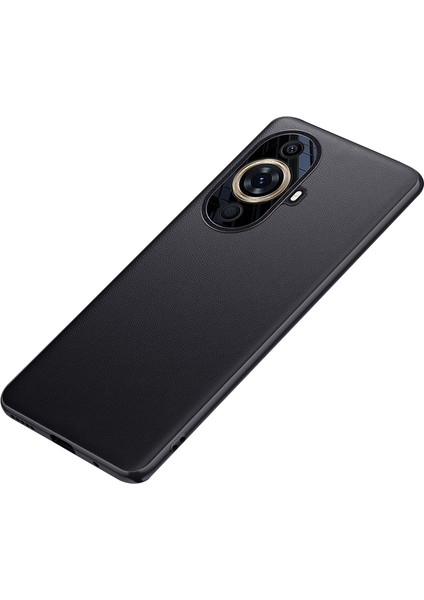 Huawei Nova 11 Pro/nova 11 Ultra Için Metal Lens Korumalı Telefon Kılıfı, Deri Kaplamalı Tpu+Pc Telefon Kılıfı (2. Nesil)-Siyah (Yurt Dışından)