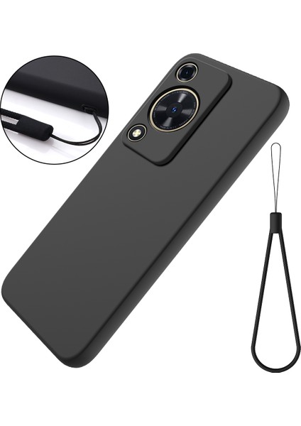 Huawei Nova Y72 4g/enjoy 70 Çizilmez Sıvı Silikon Telefon Kılıfı Askılı-Siyah (Yurt Dışından)