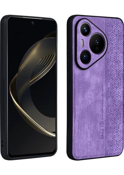 Azns Huawei Pura 70 Pro/pura 70 Pro+Kılıf Pu Deri+Tpu Desen Baskılı Telefon Kılıfı-Mor (Yurt Dışından)