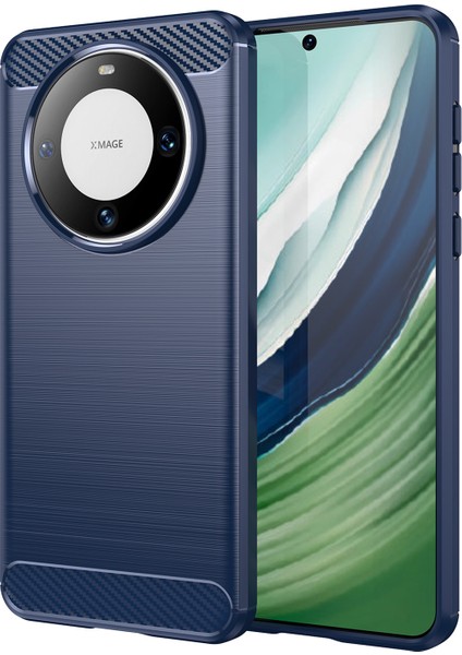 Huawei Mate 60 Pro Kılıf Ince Karbon Fiber Doku Fırçalanmış Telefon Arka Kapağı-Mavi (Yurt Dışından)