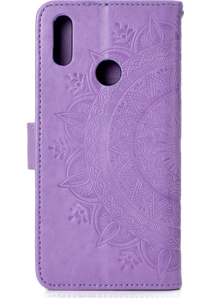 Huawei Y7(2019) Için Imprint Flower Deri Cüzdan Kılıf-Mor (Yurt Dışından) modelleri