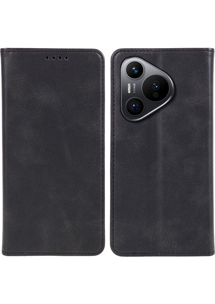 Huawei Pura 70 Kılıf Manyetik Kapanışlı Kapaklı Pu Deri Telefon Kılıfı-Siyah (Yurt Dışından)