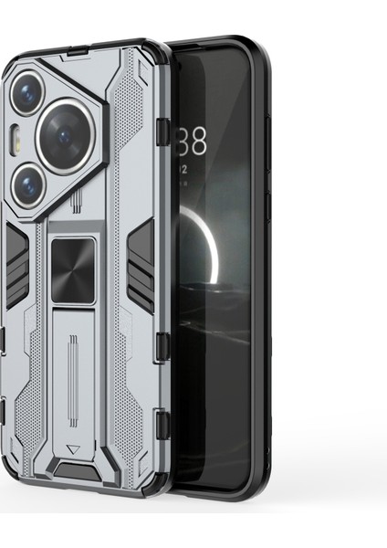 Huawei Pura 70 Kılıf Katlanabilir Kickstand Pc+Tpu Hibrit Telefon Kılıfı-Gri (Yurt Dışından)