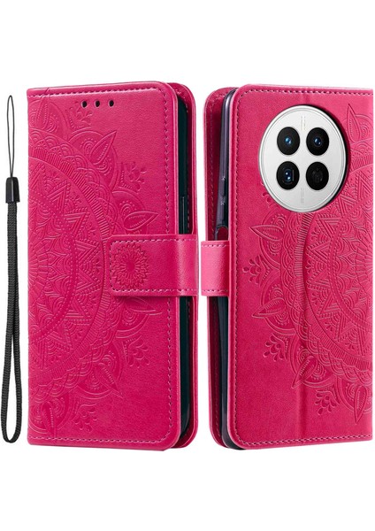 Huawei Mate 50 4g Için Düşmeye Dayanıklı Telefon Kılıfı, Mandala Çiçek Desenli Baskılı Pu Deri Aşınmaya Karşı Kapaklı Cüzdan Standı Kılıfı-Gül (Yurt Dışından)