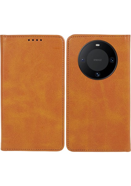 Huawei Mate 60 Pro Cep Telefonu Kılıfı Pu Deri Dana Doku Standı Cüzdan Kılıfı-Haki (Yurt Dışından)