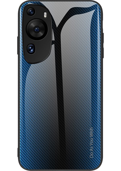 Huawei P60 Art Karbon Fiber Dokulu Temperli Cam Koruyucu Kılıf + Yumuşak Tpu Telefon Kılıfı - Bebek Mavisi (Yurt Dışından)