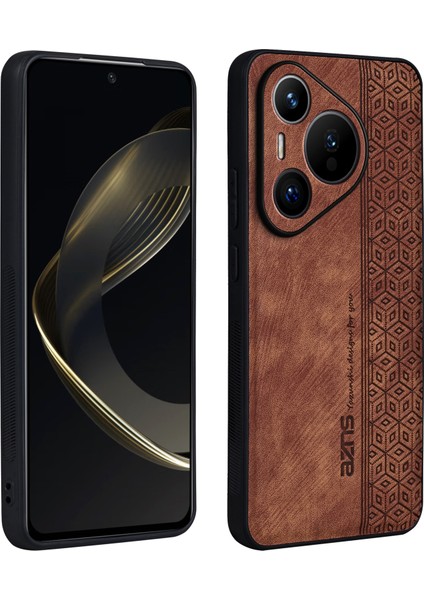 Azns Huawei Pura 70 Pro/pura 70 Pro+Kılıf Pu Deri+Tpu Desen Baskılı Telefon Kılıfı-Kahverengi (Yurt Dışından)