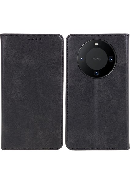 Huawei Mate 60 Pro Cep Telefonu Kılıfı Pu Deri Dana Doku Standı Cüzdan Kapağı-Siyah (Yurt Dışından)