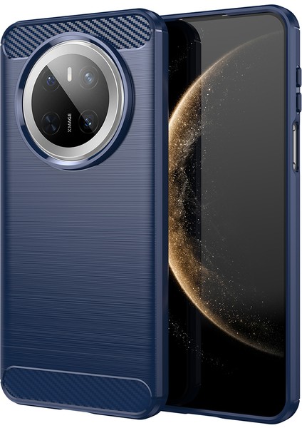 Huawei Mate 70 Kılıf Karbon Fiber Doku Fırçalanmış Telefon Arka Kapağı-Mavi (Yurt Dışından)