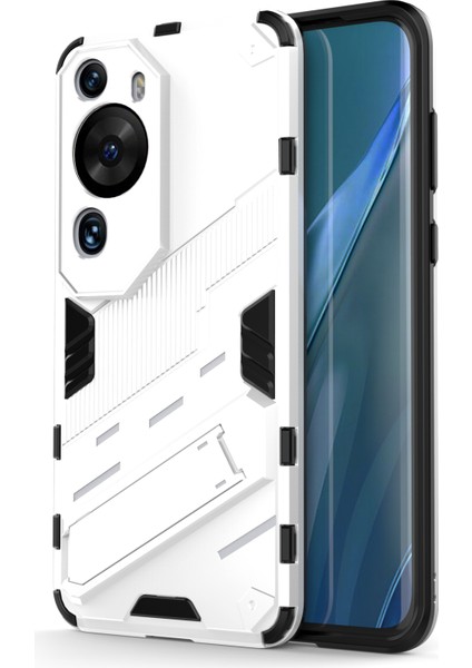 Huawei P60 Art Pc+Tpu Defender Telefon Kılıfı Kickstand Darbeye Dayanıklı Kapak-Beyaz (Yurt Dışından)