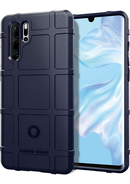 Huawei P30 Pro Için Sağlam Kare Izgara Doku Tpu Kılıf Aksesuar-Mavi (Yurt Dışından)