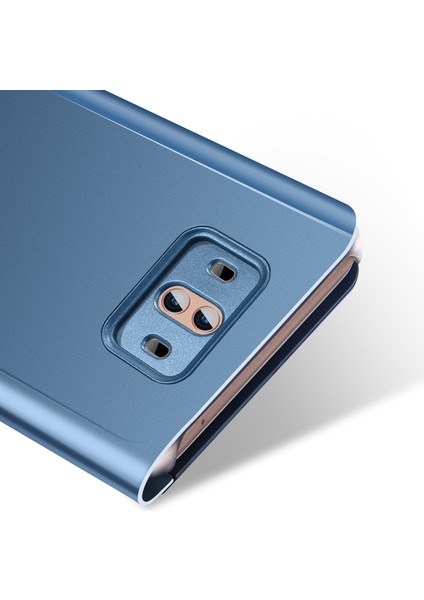 Huawei Mate 10 Kaplama Aynalı Yüzey Görünümü Deri Standlı Flip Kılıf Kapak-Mavi (Yurt Dışından)