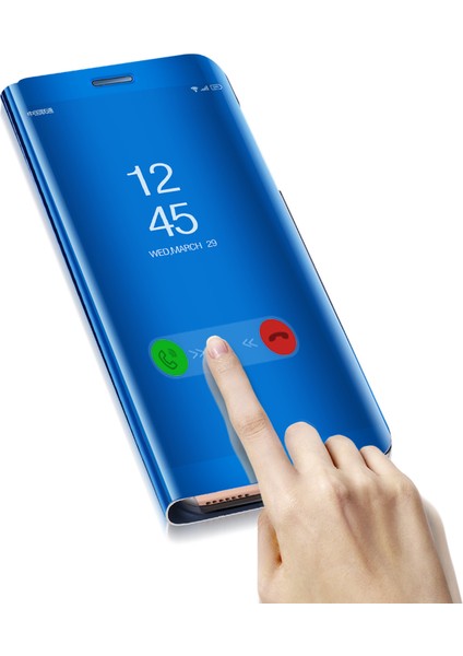 Huawei Mate 10 Kaplama Aynalı Yüzey Görünümü Deri Standlı Flip Kılıf Kapak-Mavi (Yurt Dışından)