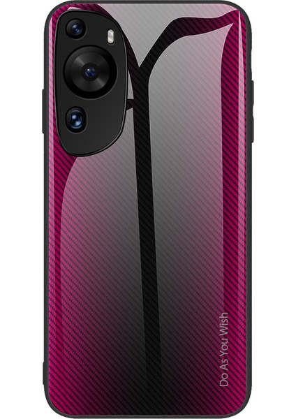 Huawei P60 Art Karbon Fiber Dokulu Temperli Cam Koruyucu Kılıf + Yumuşak Tpu Telefon Kılıfı-Gül (Yurt Dışından)