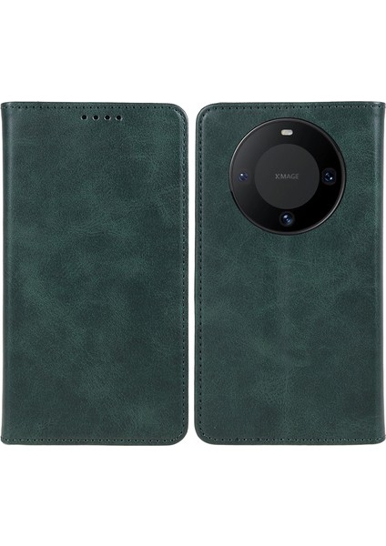 Huawei Mate 60 Pro Cep Telefonu Kılıfı Pu Deri Dana Doku Standı Cüzdan Kılıfı-Yeşil (Yurt Dışından)