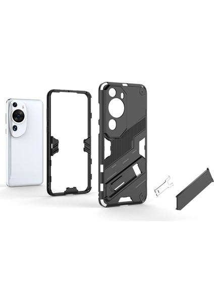 Huawei P60 Art Pc+Tpu Defender Telefon Kılıfı Kickstand Darbeye Dayanıklı Kapak-Siyah (Yurt Dışından) modelleri