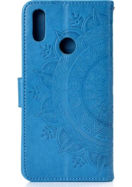 Huawei Y7(2019) Için Imprint Flower Deri Cüzdan Kılıf-Mavi (Yurt Dışından) modelleri