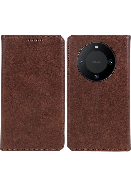 Huawei Mate 60 Pro Cep Telefonu Kılıfı Pu Deri Dana Doku Standı Cüzdan Kılıfı-Kahverengi (Yurt Dışından)