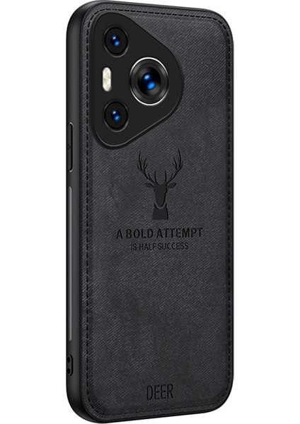 Huawei Pura 70 Kılıf Geyik Desenli Kumaş Doku Deri+Pc+Tpu Hibrit Telefon Kılıfı-Siyah (Yurt Dışından)