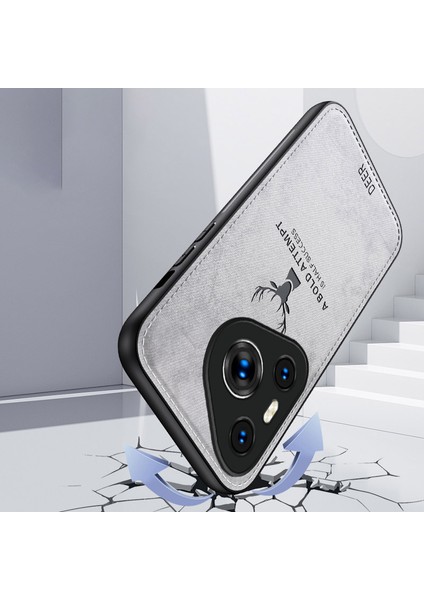 Huawei Pura 70 Kılıf Geyik Desenli Kumaş Doku Deri+Pc+Tpu Hibrit Telefon Kılıfı-Siyah (Yurt Dışından) fırsatları