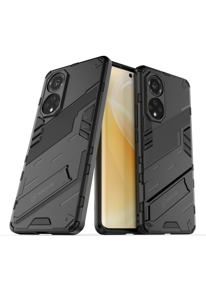 Kickstand Çizilmez Düşmez Şık Çift Katmanlı Sert Pc Yumuşak Tpu Sağlam Koruyucu Telefon Kılıfı Huawei Nova 9/honor 50-Siyah (Yurt Dışından)