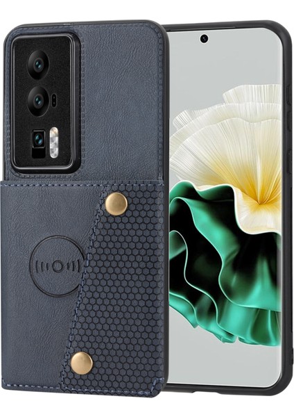 Huawei P60/P60 Pro Kickstand Kılıf Kart Tutucu Pu Deri Kaplamalı Tpu Telefon Kılıfı Araç Montaj Metal Levhası-Mavi (Yurt Dışından)