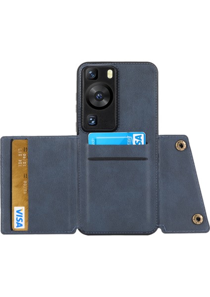 Huawei P60/P60 Pro Kickstand Kılıf Kart Tutucu Pu Deri Kaplamalı Tpu Telefon Kılıfı Araç Montaj Metal Levhası-Mavi (Yurt Dışından) fiyatları