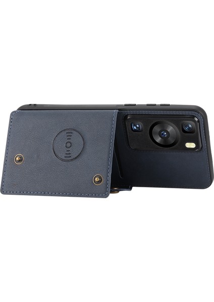 Huawei P60/P60 Pro Kickstand Kılıf Kart Tutucu Pu Deri Kaplamalı Tpu Telefon Kılıfı Araç Montaj Metal Levhası-Mavi (Yurt Dışından) modelleri