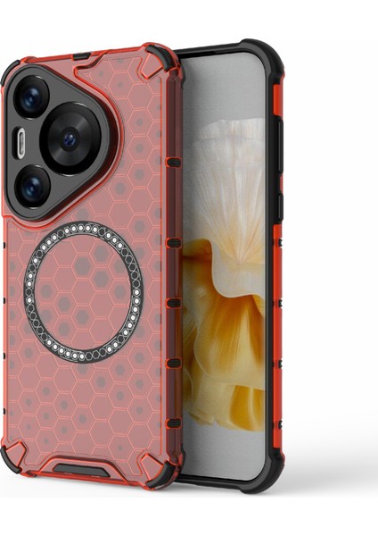Huawei Pura 70 Pro/70 Pro+Honeycomb Kılıf Ince Tpu+Pc Telefon Kılıfı Magsafe-Kırmızı ile Uyumlu (Yurt Dışından)