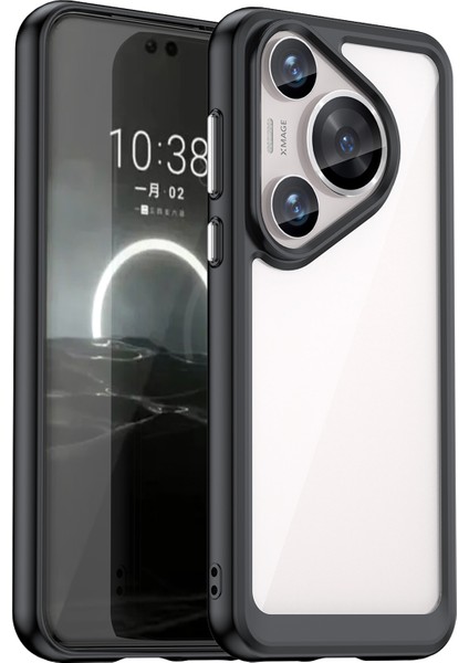 Huawei Pura 70 Pro Telefon Kılıfı Tpu Çerçeve Şeffaf Akrilik Darbeye Dayanıklı Telefon Kılıfı-Siyah (Yurt Dışından)