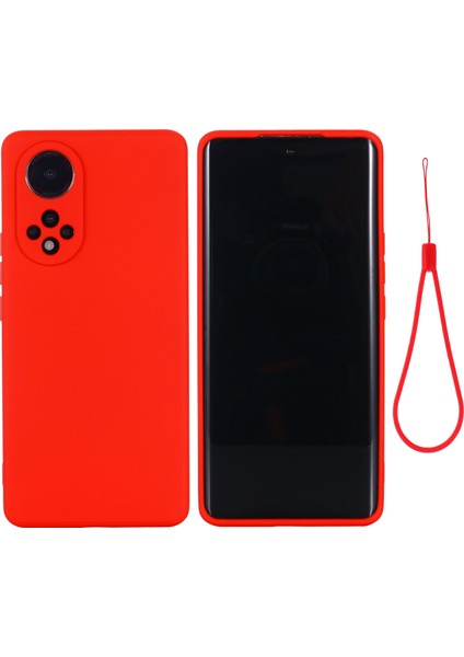 Huawei Nova 9/honor 50-Kırmızı Için Yumuşak Sıvı Silikon Çizilmez Mikrofiber Astarlı Koruyucu Kılıf Kayışlı (Yurt Dışından)