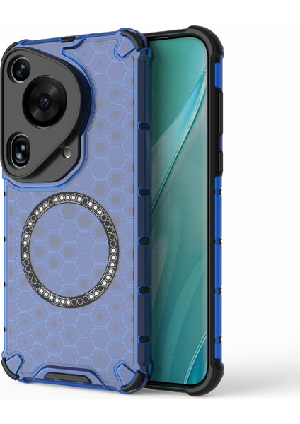 Huawei Pura 70 Ultra Kılıf Magsafe Honeycomb Tpu+Pc Telefon Kılıfı-Mavi ile Uyumlu (Yurt Dışından)