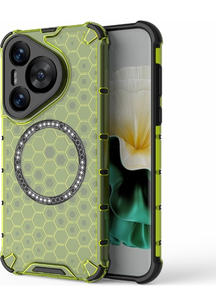 Huawei Pura 70 Manyetik Kılıf Tpu+Pc Petek Köşe Koruma Telefon Kılıfı-Yeşil (Yurt Dışından)