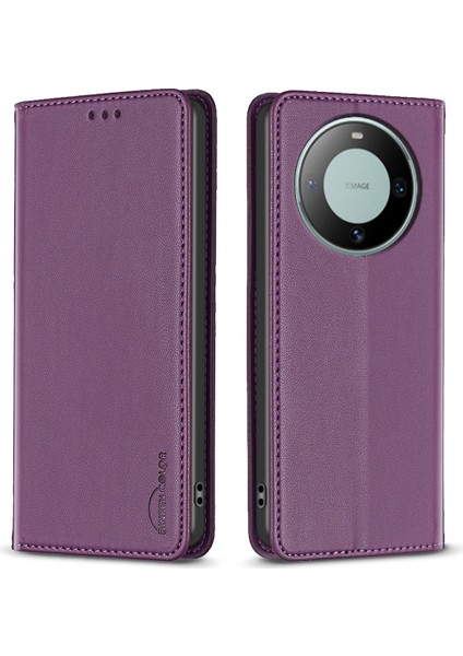 Bınfen Color BF18 Huawei Mate 60 Pu Deri+Tpu Telefon Kılıfı Kart Tutucu Stand Kılıf-Koyu Mor (Yurt Dışından)