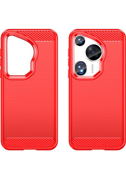 Huawei Pura 70 Ultra Kılıf Karbon Fiber Doku Yumuşak Tpu Ince Telefon Kılıfı-Kırmızı (Yurt Dışından) modelleri